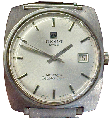 שעון TISSOT וינטג' לגבר דגם Seastar Seven משנות ה60-70, מנגנון אוטומטי במצב עבודה, רצועה וקייס 