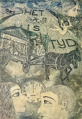 'זמן' - תחריט A.P חתום בעפרון ומתוארך 1976, אומן לא מזוהה. מידות התחריט נטו 45x30 ס"מ, מידות 