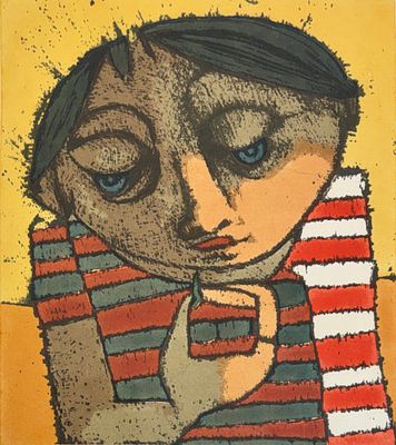 Inos Corradin (אינוס קורדין, איטליה 1929-2029) - דמות ילד, סריגרף חתום בעפרון וממוספר 197/200. 
