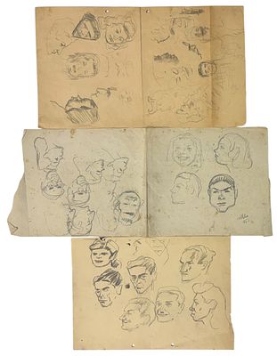 אבא פניכל (1906-1986) - סקיצות דמויות בעפרון על נייר (מצוירים משני הצדדים). הרישומים מהשנים 