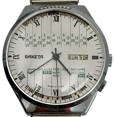 שעון יד לגבר תוצרת RAKETE ברית המועצות, דגם Perpetual Calendar משנות ה80-90 עם לוח אנלוגי שמראה 