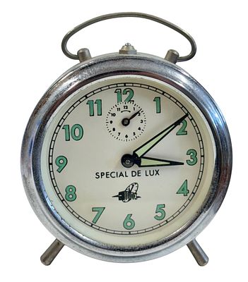 שעון מעורר ישראלי תוצרת IDOX דגם Special De Lux משנות ה50-60. מנגנון מכאני במצב עבודה, סוף עשוי 