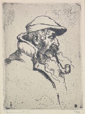 הרמן שטרוק (1876-1944) - גבר יהודי מעשן מקטרת. תחריט חתום בעפרון וממוספר 47/50. מידות התחריט 