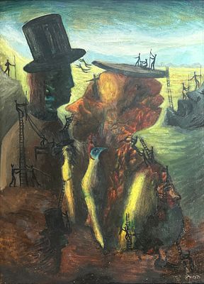 דורל פסקל (1927-1985) - פיסול בהר, שמן על בד מוצמד לעץ, חתום ומתוארך 1976. מידות הציור 66x48 