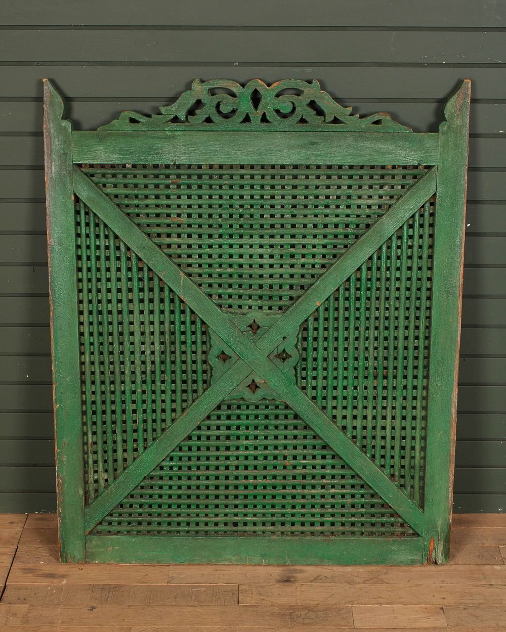 Antique Architectural Wood Gate. A good antique painted wood garden gate with decorated crest 
