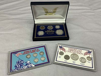 1930's, 40's, WW2 U.S. Coin Currency Sets. 3 coin sets, 1934 A Year to Remember, American