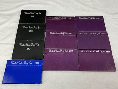 Complete 1980's U.S. Coin Currency Proof Sets. 1980's Proof Set, Complete set from 1980-1989.