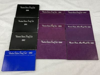 Complete 1980's U.S. Coin Currency Proof Sets. 1980's Proof Set, Complete set from 1980-1989.