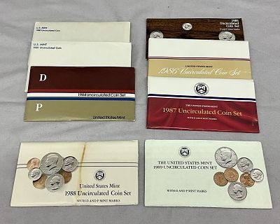 1980's Uncirculated U.S. Coin Currency Sets. 1980's Uncirculated coin sets, 1980, 81, 84, 85, 86