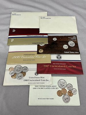 1980's Uncirculated U.S. Coin Currency Set. 1980's Uncirculated coin sets, 1980, 81, 84, 85, 86