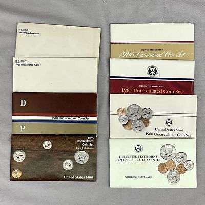 1980's Uncirculated U.S. Coin Currency Sets. 1980's Uncirculated coin sets, 1980, 81, 84, 85, 86