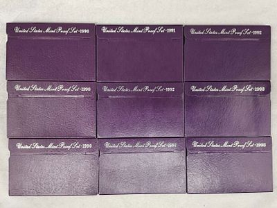 Mixed 1990's U.S. Coin Currency Proof Sets, 9. 1990's US Mint Proof Sets, 3 from 1990, 1991, 3