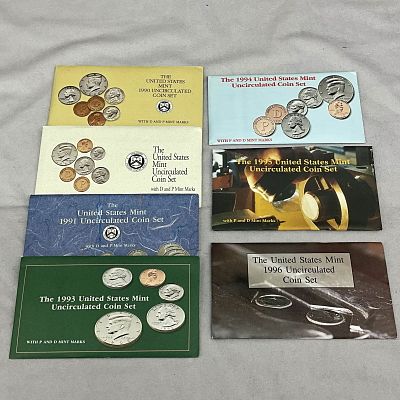 1990's Uncirculated U.S. Coin Currency Coin Sets. 1990's Uncirculated Coin Sets, 1990-1996.