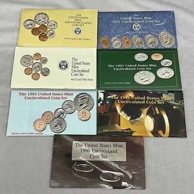 1990's Uncirculated U.S. Coin Currency Coin Sets. 1990's Uncirculated Coin Sets, 1990-1996.