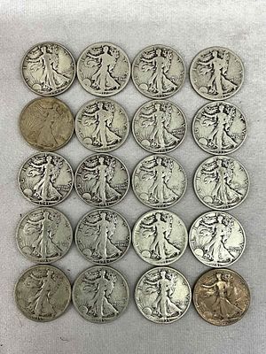 Standing Liberty Half Dollars, 20. Walking Liberty U.S. Coin Currency silver half dollars, one