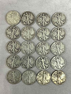 Standing Liberty Half Dollars, 20. Walking Liberty U.S. Coin Currency silver half dollars, one