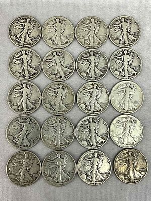 Standing Liberty Half Dollars, 20. Walking Liberty U.S. Coin Currency silver half dollars, one