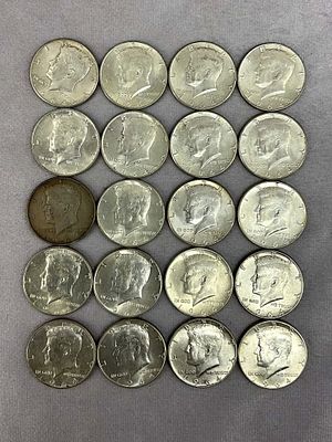 1964 U.S. Coin Currency JFK Half Dollars, 20. 1964 John F. Kennedy Silver half dollars, one roll