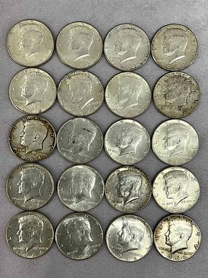 1964 JFK U.S. Coin Currency Half Dollars, 20. 1964 John F. Kennedy Silver half dollars, one roll