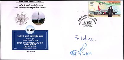 ASM 68408K Air India Indore To Dubai First Flight Cover Autograph By 2 Pilots No Official Cover 