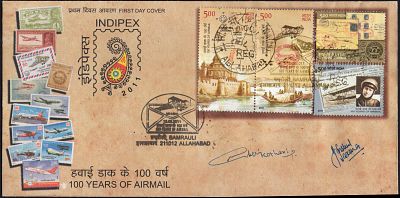 ASM 68407K INDIPEX 2011 100 Years Of Airmail Carried On Flight And Autographed By 2 Pilots. 