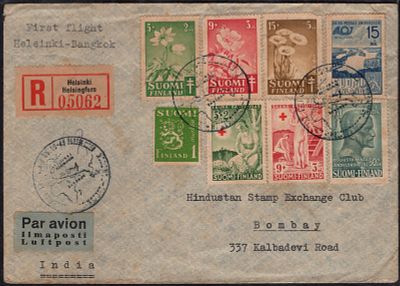 ASM 68404K Luftansa Post Heleinki - Bangkok First Flight Cover Via Bombay Rare 26 - 10 - 1949