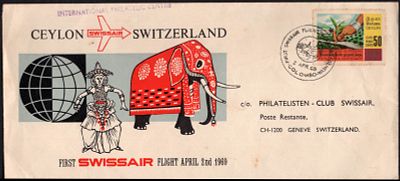 ASM 68403K Ceylon - Switzerland First Flight Cover Swissair 2 - 4 - 1969