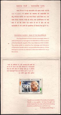 ASM 68422K Special Presentation Folder With Stamps 2001 Mahatma Gandhi Man of the Millennium 