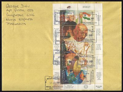 Venezuela India 50th Anniv Of Independence Sheetlet Depicting Gandhi, Nehru, Tagore & Sardar 