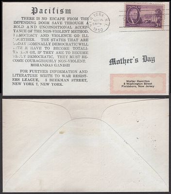 ASM - 1031 USA 1950 PACIFISM / Mother's Day Cover With Democracy & Non Violance Related GANDHI 