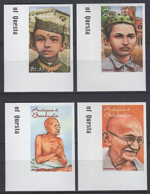 ASM - 1051 Antigua & barbuda1958 4 Val Gandhi Imperf Marginal Corner Mint Set