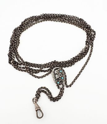 Sterling Silver Slide Necklace. Sterling silver necklace with Art Nouveau turquoise slide 