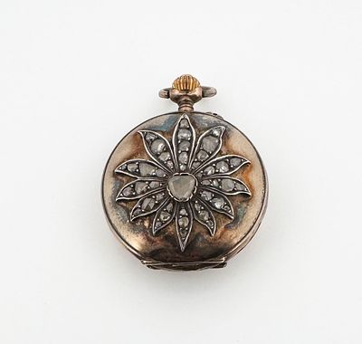 Antique 10k Diamond Pocket Watch. Antique 10k rose cut diamond pocket watch 
22.2g 
37 x 30mm