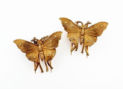 Pair of 18k Buccellati Moth Pins. Pair of 18k yellow of Buccellati moth pins 
10.9g 
21.8 x 30.3mm