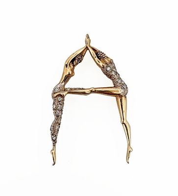 Erte 14k & Diamond "A" Brooch. 14k gold and diamond "A" brooch by Erte, created with Circle Fine 