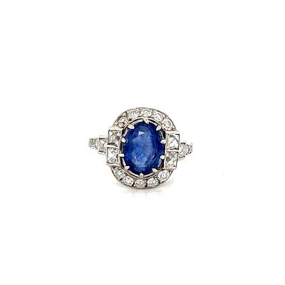 Antique Platinum Diamond & GIA Certified Ceylon Sapphire Ring. This exquisite Art Deco ring 