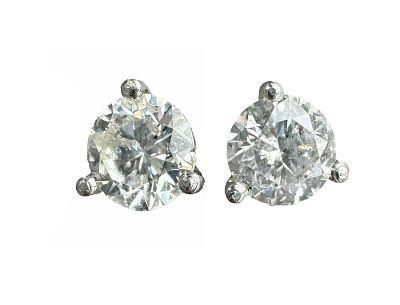 14k Martini Diamond Stud Earrings, 1.32ctw. 14k white gold martini set diamond stud earrings 