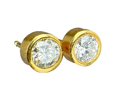 14k Bezel Set Diamond Stud Earrings, 0.80ctw. 14k yellow gold bezel set diamond stud earrings 