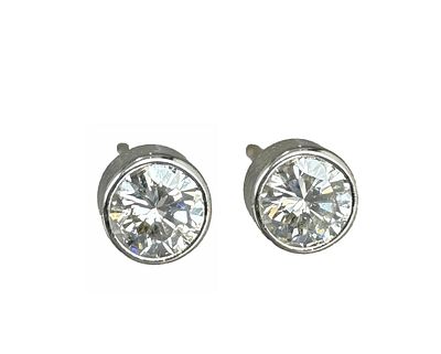 14k White Gold Bezel Set Diamond Studs, 0.34ctw. 14k white gold bezel set diamond earrings 
