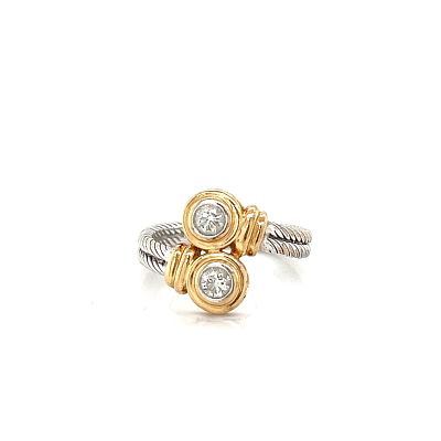 14k Gold Diamond Twist Bypass Ring. 14k white gold cable band with 14k yellow gold terminals 