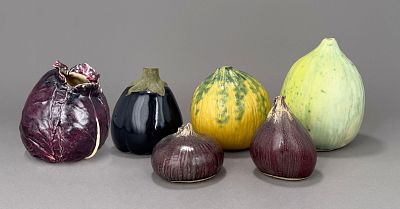 Group of Six Ceramic Vegetables by Patricia Garrett. Group of six studio art ceramic vegetables 