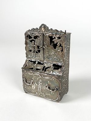 German Hanau Silver Miniature Dutch Desk. German Hanau Continental sterling silver 930 miniature 