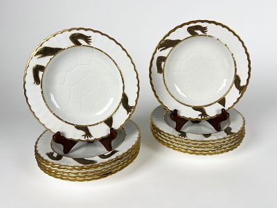 Set of 12 Moore Bros. Porcelain Turtle Soup Bowls. Set of twelve porcelain soup bowls by Moore 