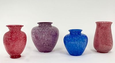 Four Steuben Cluthra Glass Vases. Four Steuben Cluthra glass vases; two with visible marks on 