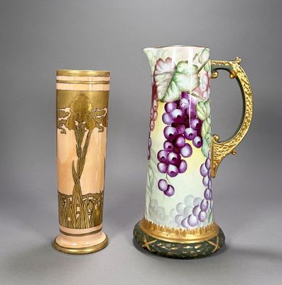 Two Porcelain Items. Including a Beleek pitcher and a T&amp;V Limoges vase 
Tallest: 14" 