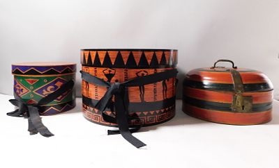 Three Lidded Vessels Including Two Hat Boxes by Carin & David Colombo. Two hat boxes by Carin 