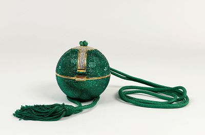 Judith Leiber Orb Minaudi&egrave;re. Judith Leiber orb form minaudi&egrave;re in gold-tone metal with green 