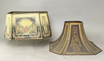 Two Metal Mesh Lamp Shades. Two metal mesh lamp shades, one marked Rembrandt Lamps 
Dimensions: 