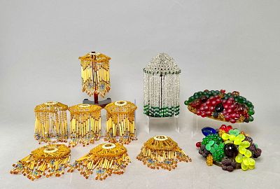 Collection of Vintage Beaded Lamp Shades. Including a set of seven beaded light/candle covers 
