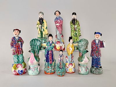 Chinese Famille Rose Porcelain Figures. Group of ten Chinese famille rose porcelain figures 